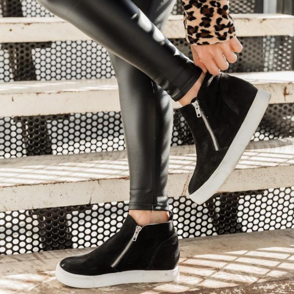 NEW🔥 Side Zip Wedge Heel Platform Sneaker Booties - Picture 4 of 10
